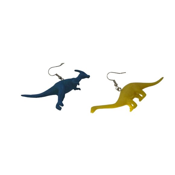 Dinosaur Earrings Mismatched T Rex Parasaurolophus Fun Novelty Statement Jewelry - Picture 1 of 2